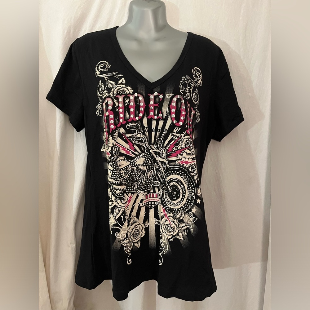 2X Liberty Wear top bling studs MOTO motorcycle